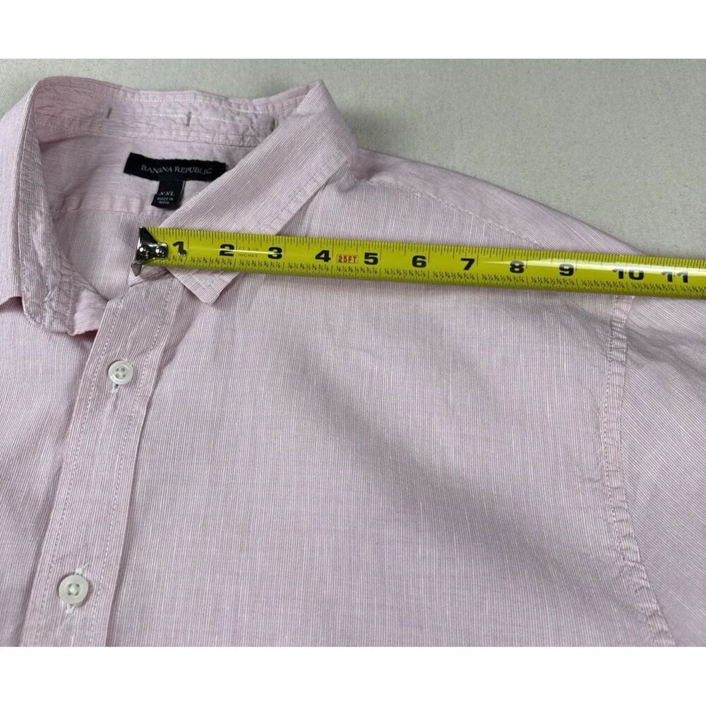 Banana Republic Men XXL Pink Striped Cotton Linen Short Sleeve Button Down Shirt